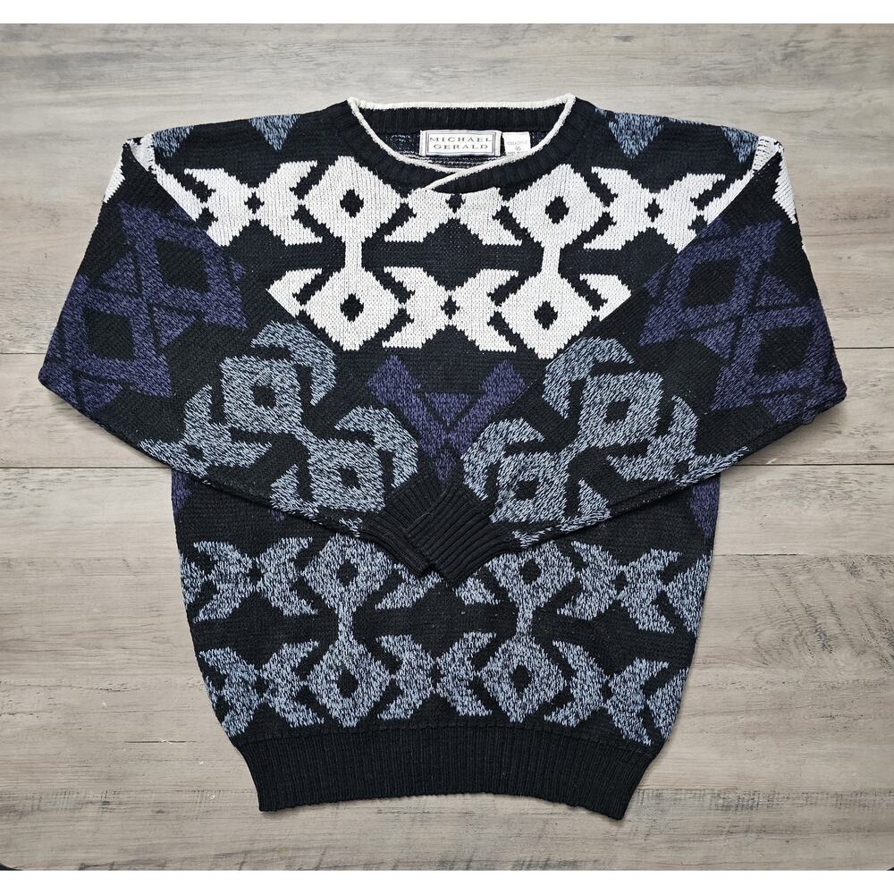Vintage Michael Gerald Men's 100%-Acrylic Geometric Pattern Sweater Medium